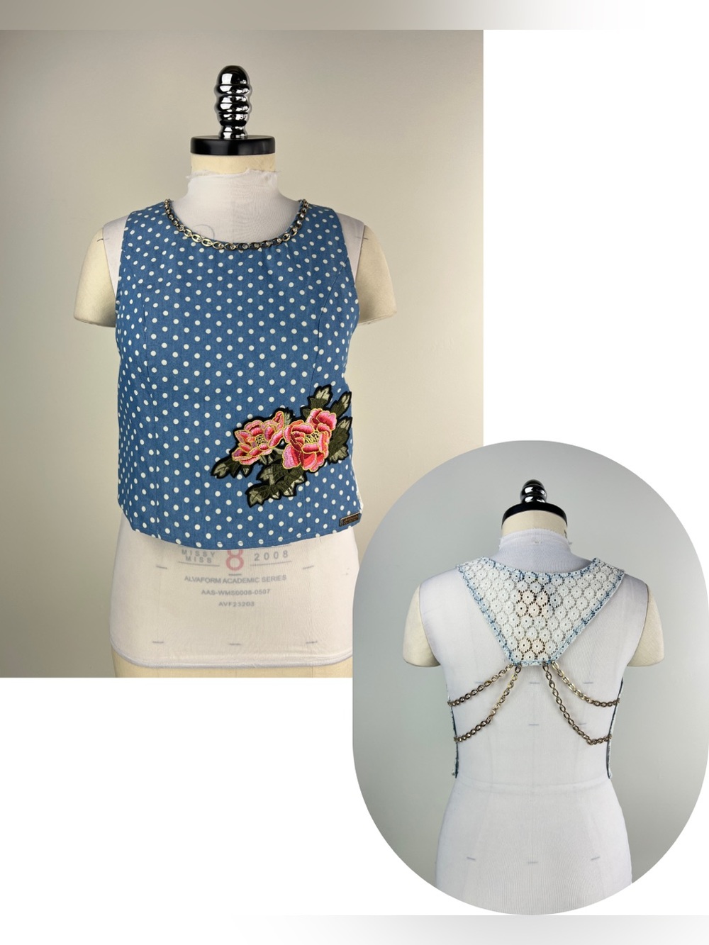 💚 3908. Polka Dot Embroidered Applique Crop Top